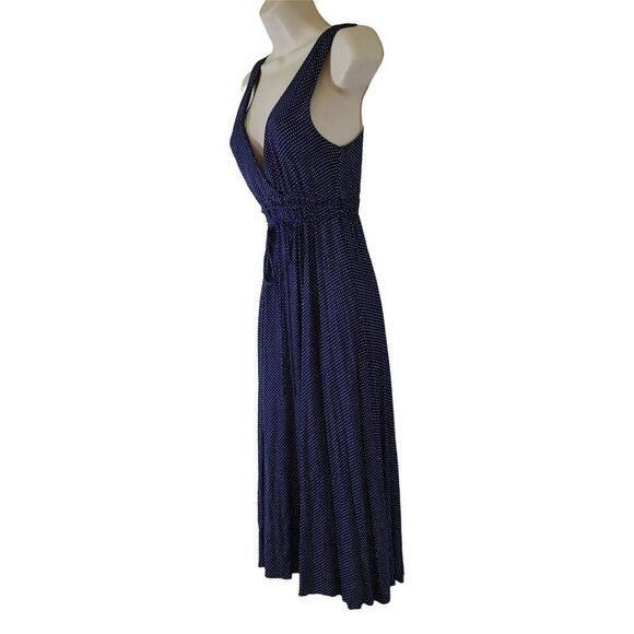 GAP Women Empire Sundress V Neck Navy White Polka Dot Rayon Knit XSmall - Picture 4 of 9
